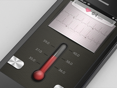 Ecg App 3d app ecg effect eyal flashes health iphone israel nev paper photoshop shadow temperature thermometer ui ux zuri