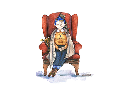 granny character illustration portrait watercolor