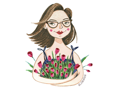 tulips doodle illustration portrait watercolor