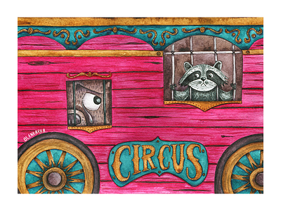 circus animals circus illustration racoon rights watercolor