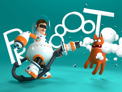 Blowing in the wind 3d dog illustration robot space