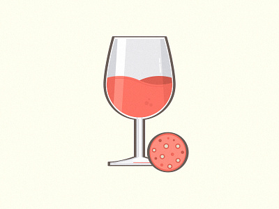 Red color design flat icon illustration line red sausage wine