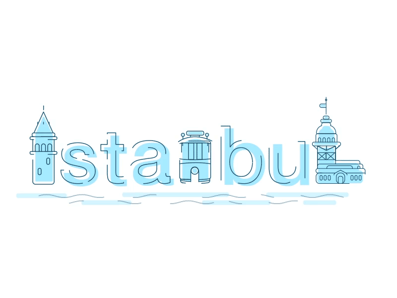Symbols of Istanbul animated city design galata icon illustration istanbul kızkulesi nostalgic symbolic tram typography