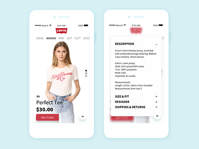 Levi's mobile product page redesign