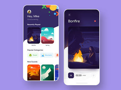 Ambient Sounds App Concept app card illustration meditate meditation minimal music player sound