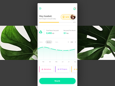 Plastic Recycle App app dashboad flat green minimal mobile app recycle