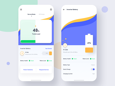 Inverter App Light Version app battery card charge charging clean dashboad electricity flat gradient graph minimal monitor monitoring dashboard percentage power progress bar