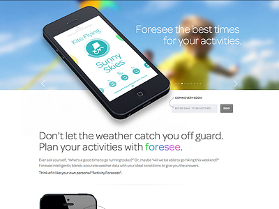 Foresee Site activity app colorful desktop iphone launchpage planning site weather