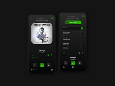 Spotify Remake 2020 app application black electronic music graphic design green green noise music player music player ui neomorphism silviu vintila skeuomorphism sporify spotify cover ui ux
