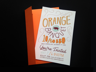 Orange Banquet Invitation hand invitation kids lettering ministry orange