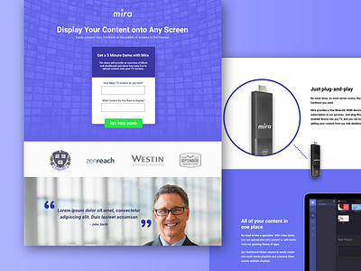 Mira Landing Page display hero image klientboost landing page magnify purple screen ui ux website