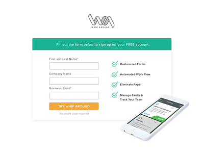 Whip Around - Second Step Form cro design form fields landing page ui ux website