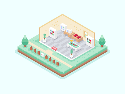 Prof. Oaks Lab illustration isometric landscape nintendo oaks lab pallet town pokemon vector video games