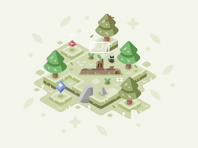 Tree Spirit's Game design forest game green illustration illustrator isometric landscape nature spirit trees vector video games