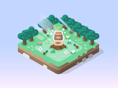 Ready for Adventure! backpack chest design flowers games illustration isometric item landscape nature stump trees