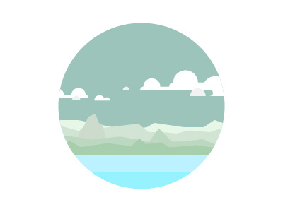 A Scene circle clouds hills illustration mountains nature scene shades of green simple vector earth water