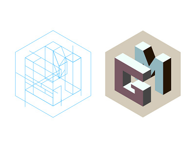 Initials cube hexagon initials letters