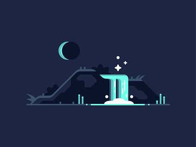 Night-time Falls blue design illustration illustrator nature night vector waterfalls