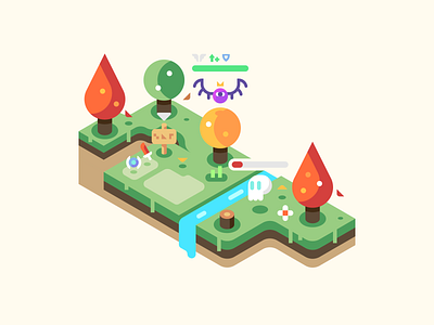 Creeps and Items design fall forest illustration illustrator isometric isometric illustration items landscape monsters nature october vector video games