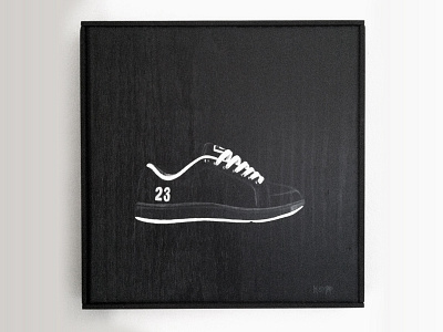 Guess that sneaker... acrylic black framed minimal painting shoe sneaker white wood