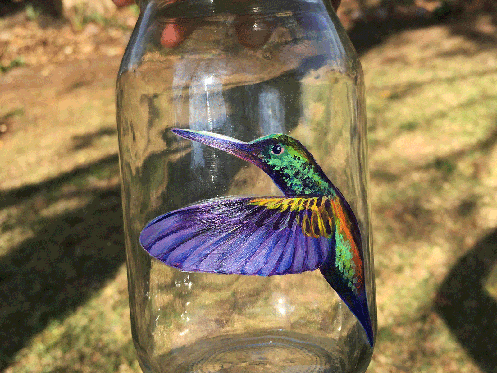 Hummingbird on glass glass hummingbird illustration painting