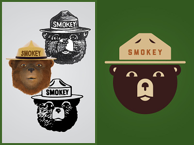 Keep It Simple Smokey brown camping circle fire forest green hiking logo redesign simple smokey bear wildfire