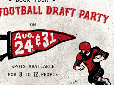 Culinary Dropout Draft Party black football illustration ink old pennant red texture