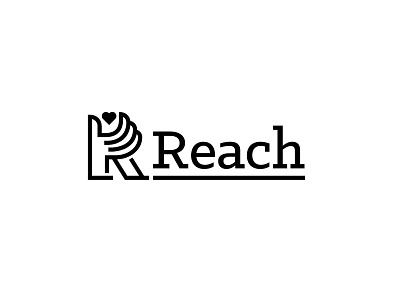 Reach Logo grabbing hand heart hidden line logomark mono-weight reach slab serif underline