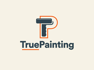 True Painting Logo Concept Color lines navy orange paint roller painting roundy stroke