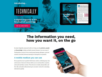 Technically Launch landing page app condensed type cyan digital magazine landing page magenta mobile news technology