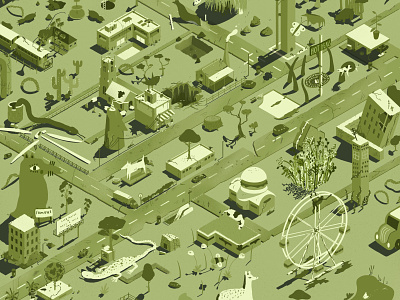 Green City Empty World collaboration dystopia empty city green green living isometric city isometric illustration lockdown metro 2033 mutated nature nature reclaiming city organic post apocalyptic reclaiming