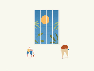 Summer Window foliage illustration luxury people looking through window plants summer sun window