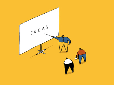 Presentation - Ideas, who's got them? class classroom dalesbits drawing board illustration lesson point presentation projector school teach teacher yellow