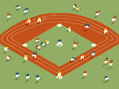Baseball in Training - NYTimes ball baseball bat character editorial exercise fun illustration isometric magazine new york times newspaper nytimes olympics people practice small people sports sports illustration stretch