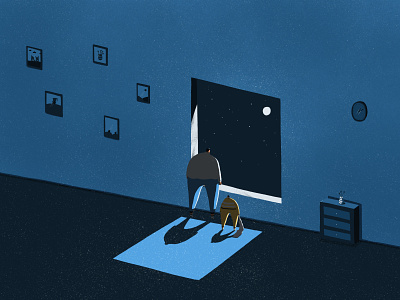 Parenthood during Covid, for NYTimes blue covid crisis editorial illustration isolation looking out of window melencholy nytimes parenting parents people russian sad the moon ukraine view war windows worry
