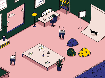 Studio Space airy bright colour dog fun fun space illustration interior interior design isometric office people small people space studio studio space wave workplace workspace