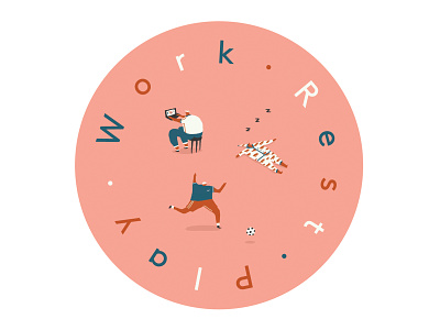 Work, Rest, Play - Independent Leeds circle colour design editorial fun illustration independent leeds leeds logo people playing people resting people working play relaxing rest sleep studio work work life balance yorkshire
