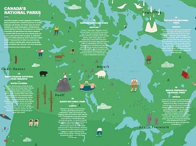Canada's National Parks - Bay Street Bull bruce peninsula canada cartography colour country map editorial fun gwaii haanas illustrated map illustration magazine map map illustration national parks nature people wildlife
