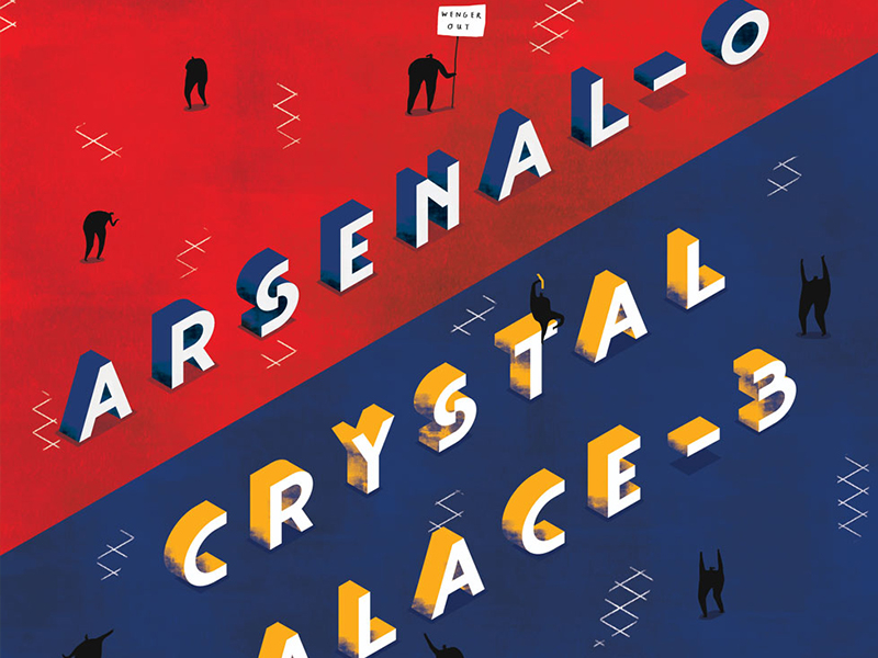 Arsenal vs. Crystal Palace character illustration isometric people small type typography