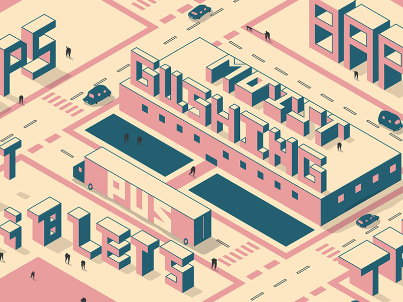 Most Hated Words editorial culture trip pastel 3d typography isometric grids colour illustration