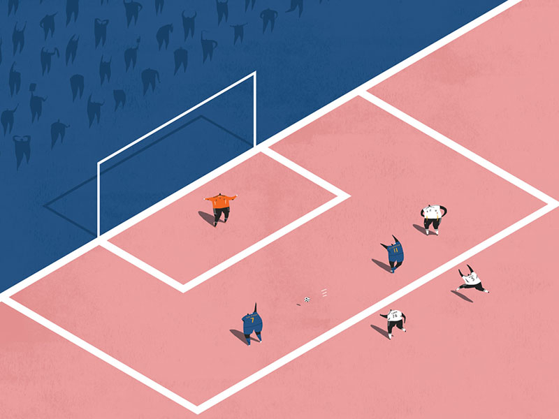 Football blue football illustration isometric miniatures pink pitch world cup