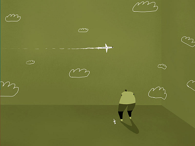 Clouds and Plane Wallpaper clouds design graphics green illustration interior ipad plane room wallpaper walls