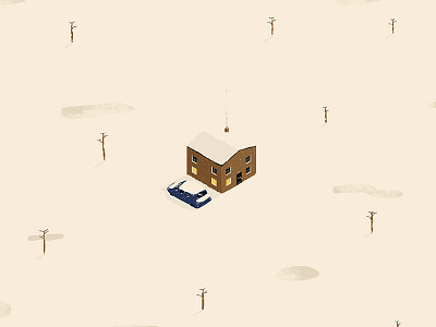 Snow car cold desolate house illustration isolated isometric miniatures snow snowed under trees winter