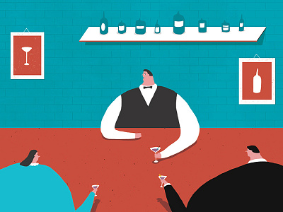 High End Cannabis Cocktails - For Bay Street Bull bar bay street bull blue cartoon cocktail colour editorial high end illustration red waiter