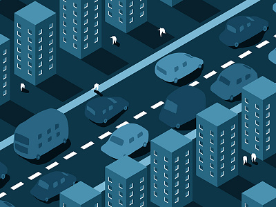 Streets at Night blue cards city dark illustration isometric night