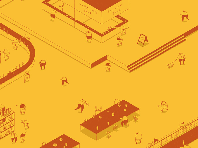 36 Days of Things in a Room Beginning with...K food hall sun summer drinks studio sheffield kommune bar isometric illustration