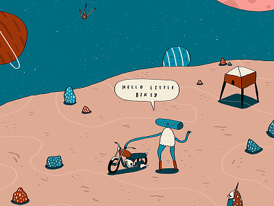 Little Bikey Boy bikey dalesbits drawthisinyourstyle harry bhal illustration motorbike planet space