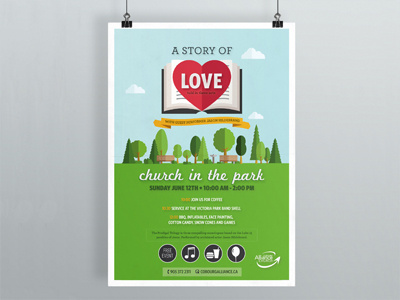 Church in the Park Poster christian church cobourg design graphic heart icons illustrated illustration ontario poster religious
