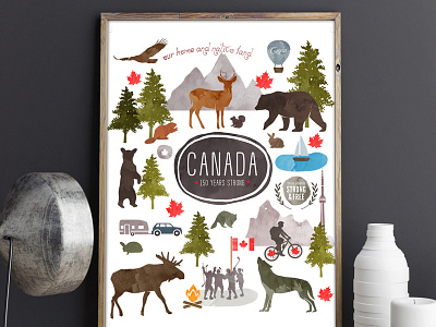 Canada 150 Years Strong Print 150 bears birthday canada canadian flag hot air balloon ontario pine trees wildlife