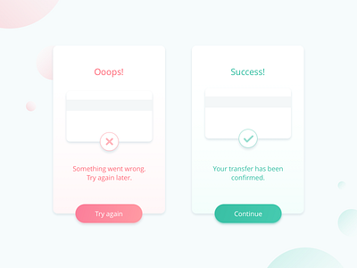Success/unsuccess money transfer message mobile app popups ui